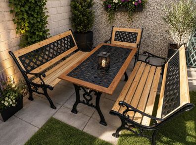 Garden table with 2 bench and 1 chair [ cast iron ]