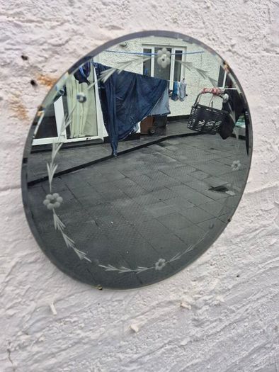 Vintage Art Deco circular etched design 1930s Mirror