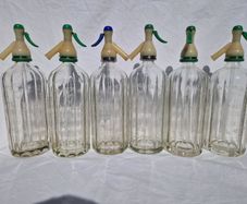 6 Antique Soda Bottles and Crate