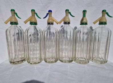6 Antique Soda Bottles and Crate