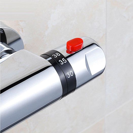 Full set Thermostatic Exposed Bar Shower Mixer Valve Tap Chrome Bottom 1/2" Outlet