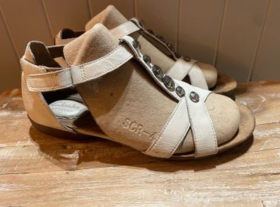 Clarks sandals white leather straps with metal studs size 38