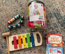 Music toys and flash cards.