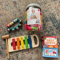 Music toys and flash cards.