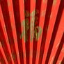 Vintage red Chinese character wooden & paper handheld fan Image 3