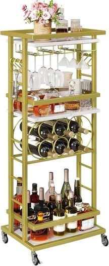 4-Tier Liquor Cabinet with wheels,Wine Rack Freestanding Floor, Bar Cart for Liquor Whiskey Wine,Versatile Wine Bottle Display Shelf,Mini Bar for Home Living Room,White
