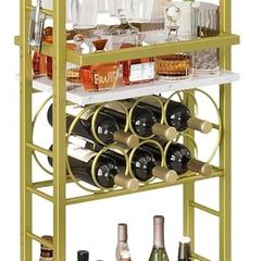 4-Tier Liquor Cabinet with wheels,Wine Rack Freestanding Floor, Bar Cart for Liquor Whiskey Wine,Versatile Wine Bottle Display Shelf,Mini Bar for Home Living Room,White