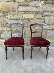 Pair of Late Victorian Ebonised Inlaid Chairs.