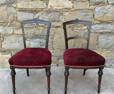 Pair of Late Victorian Ebonised Inlaid Chairs.