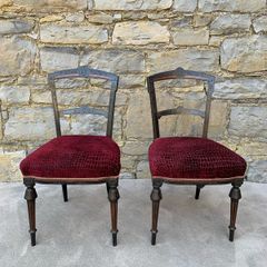 Pair of Late Victorian Ebonised Inlaid Chairs.