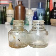 94 - Two Vintage Glass Screw Top Inkwell Bottles