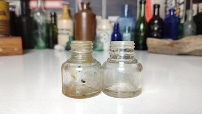 94 - Two Vintage Glass Screw Top Inkwell Bottles