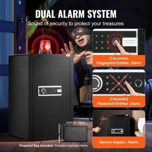 Single Door 4.0 cu.ft Safe Box with Key Lock, Password & Fingerprint, Safe Lock Box with Fireproof Bag, Key Rack, LED Light