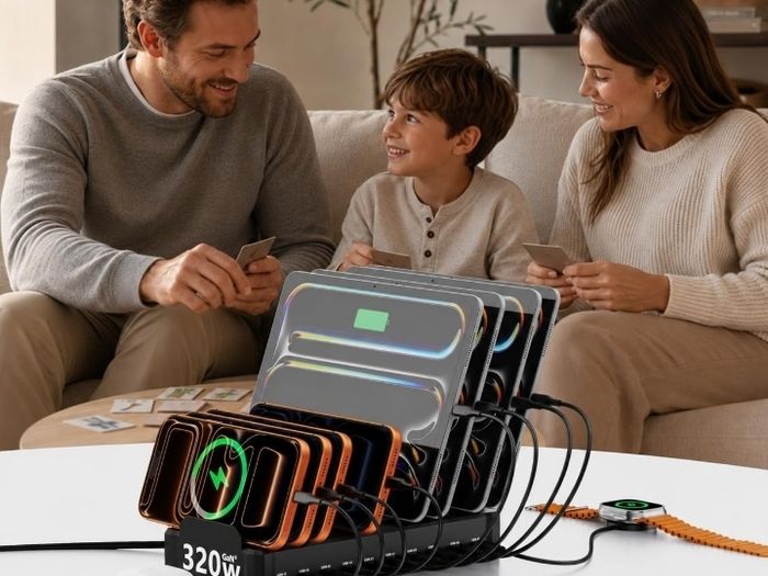 320W GaN Charging Station for Multiple Devices, 10 Cables, Black  10-Port USB-C Charger with Dual 65W PD Laptop Charging, 5 USB-C & 5 USB-A, Desk Organizer for MacBook, iPhone, iPad & Tablets