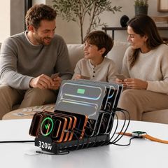320W GaN Charging Station for Multiple Devices, 10 Cables, Black  10-Port USB-C Charger with Dual 65W PD Laptop Charging, 5 USB-C & 5 USB-A, Desk Organizer for MacBook, iPhone, iPad & Tablets