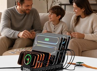320W GaN Charging Station for Multiple Devices, 10 Cables, Black  10-Port USB-C Charger with Dual 65W PD Laptop Charging, 5 USB-C & 5 USB-A, Desk Organizer for MacBook, iPhone, iPad & Tablets