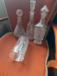 3 waterford glass decanters and 1 Waterford vase