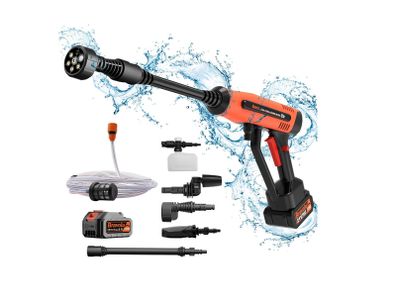 Portable Pressure Washer, Bravolu 500 PSI Cordless Pressure Washer with Accessory Kit, 4.0Ah Battery Powered Pressure Washer with 6 in 1 Multifunction Nozzle, Ideal for Cars Boats Garden