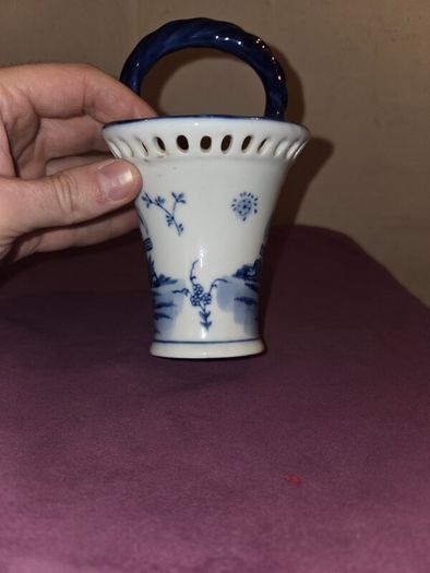 Delft Blue Basket Vase - Hand Painted