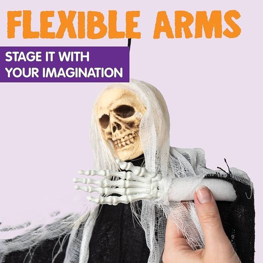 Set of Three Hanging Skeleton Ghost Halloween Decorations One 35inch 88cm Hanging Ghost Skeleton and Two 25inch 63cm Hanging Reapers