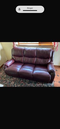 Burgundy comfy couch and arm chair