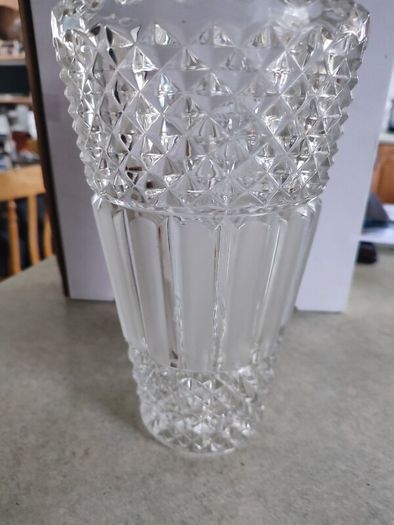 VINTAGE Hermanova 20188/25 Art Deco Vase MCM Sklo Union Czech Art Glass Clear Glass Toothed Ridged Studded Pattern Bouquet Floor Vase - 10 inches Tall