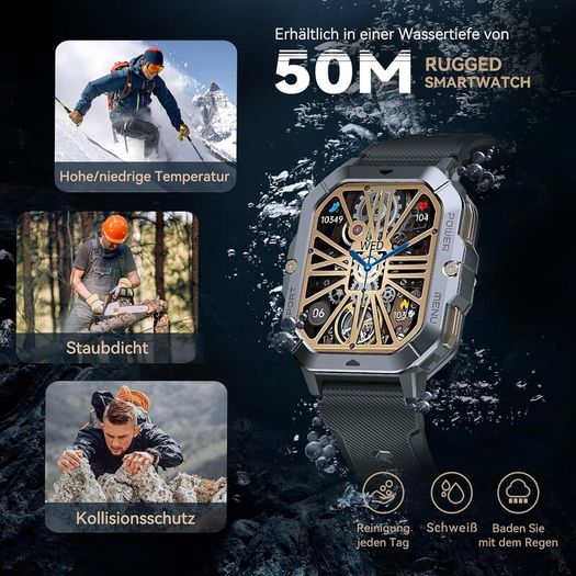 Smart Watch 5ATM Waterproof Inch Full HD Military Watch with Blood Pressure, Smart Watch Men with Heart Rate SpO2 Sleep Monitor Pedometer, 100+ Sports Modes Sports Watch