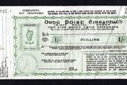 1960s ireland 1 shilling postage order with date of 16th August 1968 (appears 68) with selvage Happy to post at cost.