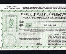 1960s ireland 1 shilling postage order with date of 16th August 1968 (appears 68) with selvage Happy to post at cost.