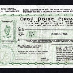 1960s ireland 1 shilling postage order with date of 16th August 1968 (appears 68) with selvage Happy to post at cost.