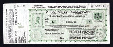 1960s ireland 1 shilling postage order with date of 16th August 1968 (appears 68) with selvage Happy to post at cost.