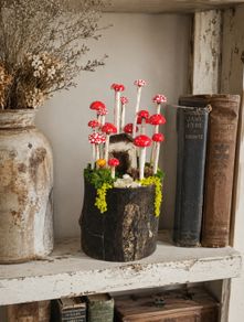 Handcrafted tiny wooden mushrooms