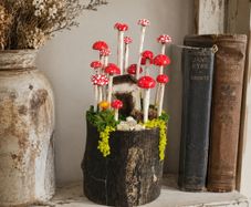 Handcrafted tiny wooden mushrooms