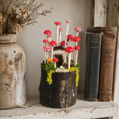 Handcrafted tiny wooden mushrooms