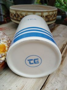 Tea storage jar, utensils storage, blue stipe