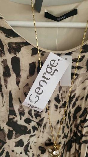 GEORGE beige and black print layered dress Sz 16UK - Bnwt Rrp 16 Sterling