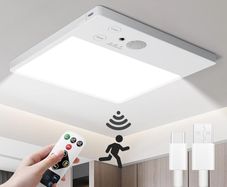 Rechargeable LED Ceiling Light, 7000mAh Motion Sensor Lights Indoor | Remote, battery operated, 500LM, 3 color dimmable, magnetic mount, for Shed, bathroom, shed, loft, garage, porch, hallway [Energy Class B]