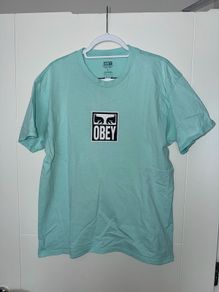 Obey Mens Blue Logo T-Shirt - size Large