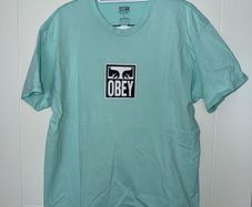 Obey Mens Blue Logo T-Shirt - size Large