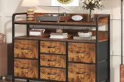 7-Drawer Fabric Chest Of Drawers for Bedroom - 4 Large and 3 Small Drawers with Handles, Storage Organizer with Open Shelf &amp; Sturdy Metal Frame, Ideal for Living Room/Entryway (Rustic Brown)