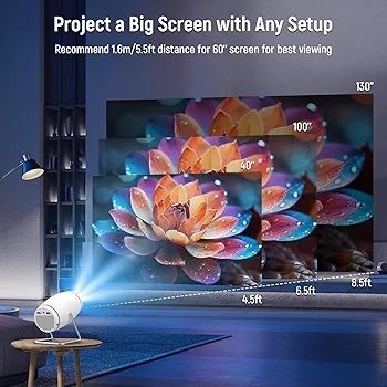 Mini Projector with WiFi 6 and Bluetooth 5.0, Portable Smart Projector 4K 1080P Supported, Auto Keystone Video Projector for Bedroom Home Outdoors (White)