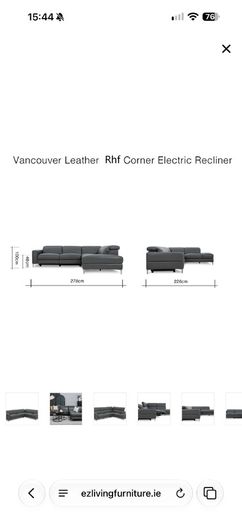 Grey Leather RHF Corner Chaise with Electric Recliner - Vancouver from EZ living (NO Delivery!)