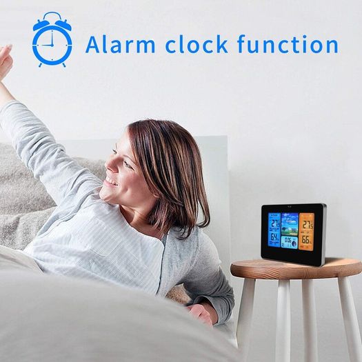 Weather Stations Wireless Indoor Outdoor with Alert and Temperature/Humidity/Barometric/Forecast/Moon Phase/Alarm Clock, LCD Digital Weather Station with Outdoor Sensor for Home Office (Black)