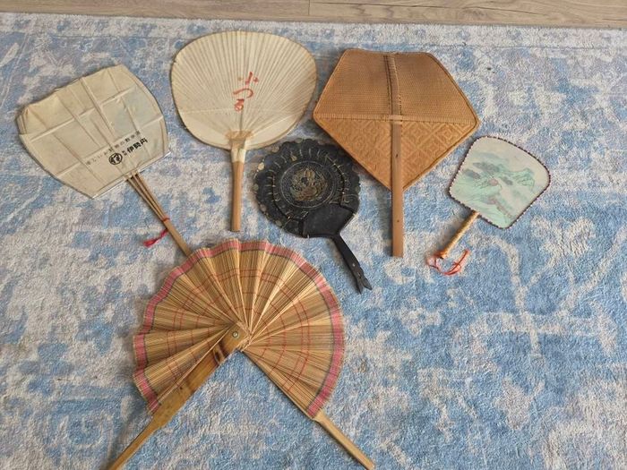 Collection of 6 Vintage Asian Hand Fans Japanese Uchiwa Bamboo Folk Art Decor