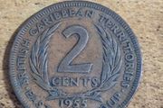 British Caribbean Territiories, 2 Cents 1955 Coin, Elizabeth II - free standard postage