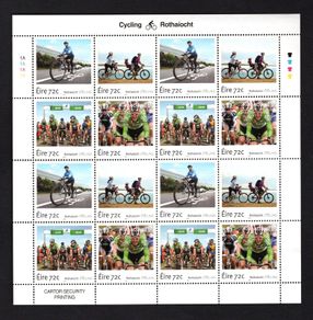 2016 Ireland Cycling in Ireland Commemorative Stamp Sheetlet Plate 1A1A1A1A Mint Never Hinged (MNH)
