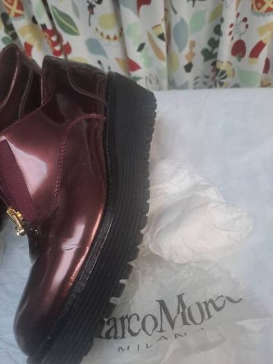 Marco Moreo platform patent leather maroon shoes
