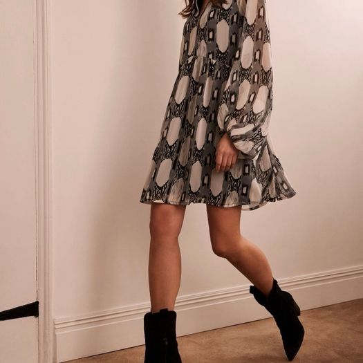 Mint Velvet Grey Abstract Print Flared Mini Dress Size M