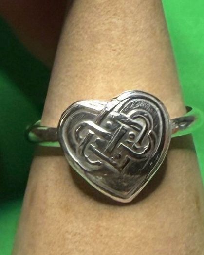 Handmade sterling silver Celtic heart ring. Size Q