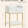 Bedside Table, 3-Tier Bedside Cabinet with Storage Drawer and Open Shelf, Small End Side Table with Gold Legs for Bedroom, Living Room, White Large Image 3